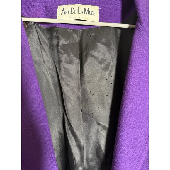 Vintage Art De La Mode Purple Wool Coat Womens Long Made USA 80s - Picture 3 of 14